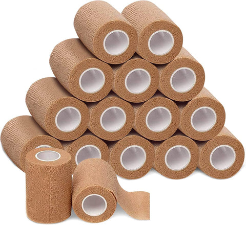 Beige 16 Pack - 4 Inches by 5 Yards Self Adhesive Bandage Wraps