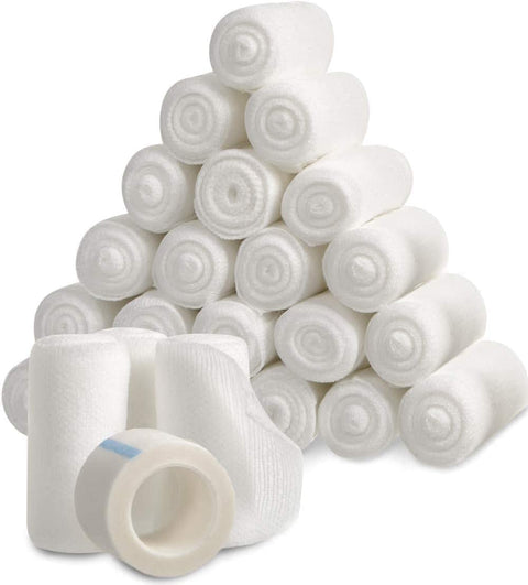 24 Pack - 2 inch by 4 yards Gauze Bandage Roll with Free Bonus Tape