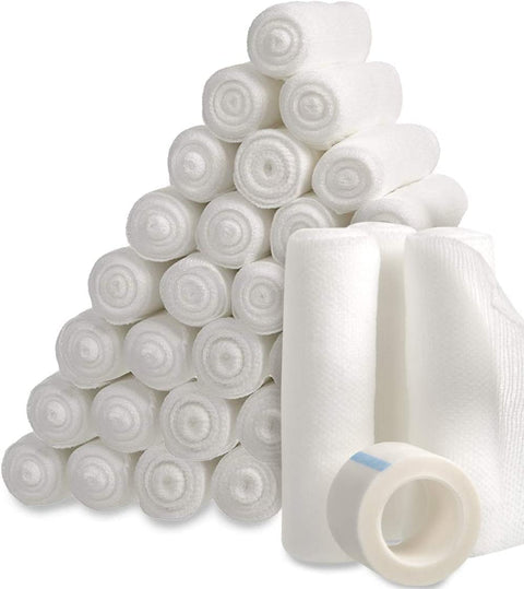 36 Pack - 4 inch by 4 Gauze Bandage Roll with Free Bonus Tape