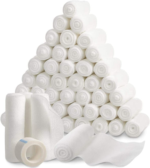 48 Pack - 4 inch by 4 yards Gauze Bandage Roll with Free Bonus Tape