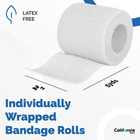 White 12 Pack - 2 Inches by 5 Yards Self Adhesive Bandage Wraps