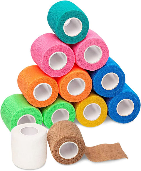 Multi Colored 12 Pack - 2 Inches by 5 Yards Self Adhesive Bandage Wraps