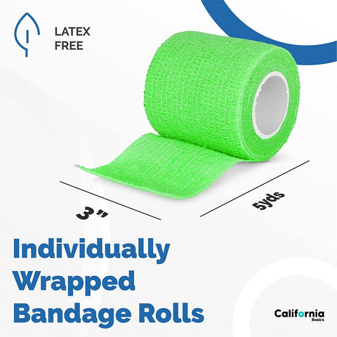 Multi Colored 12 Pack - 3 Inches by 5 Yards Self Adhesive Bandage Wraps