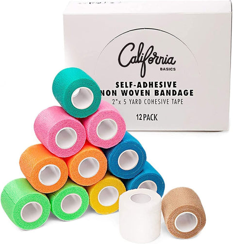Multi Colored 12 Pack - 2 Inches by 5 Yards Self Adhesive Bandage Wraps