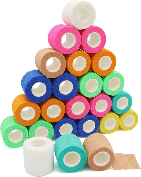 Multi Colored 24 Pack - 2 Inches by 5 Yards Self Adhesive Bandage Wraps