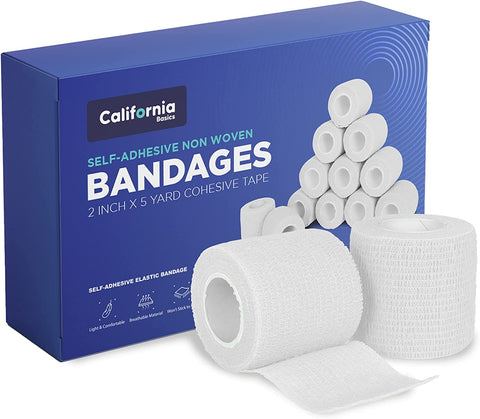 White 12 Pack - 2 Inches by 5 Yards Self Adhesive Bandage Wraps