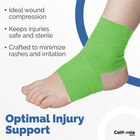 Green 12 Pack - 2 Inches by 5 Yards Self Adhesive Bandage Wraps