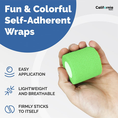 Green 12 Pack - 2 Inches by 5 Yards Self Adhesive Bandage Wraps