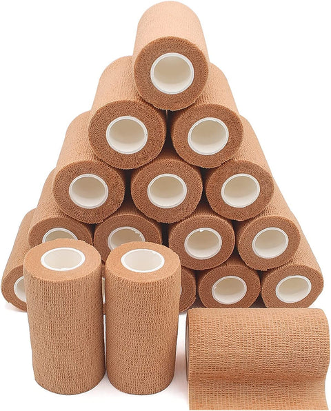 Beige 12 Pack - 4 Inches by 5 Yards Self Adhesive Bandage Wraps