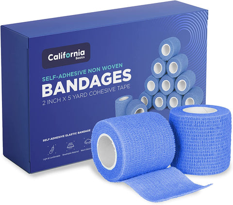 Blue 12 Pack - 2 Inches by 5 Yards Self Adhesive Bandage Wraps