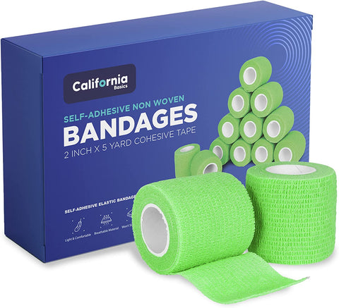 Green 12 Pack - 2 Inches by 5 Yards Self Adhesive Bandage Wraps