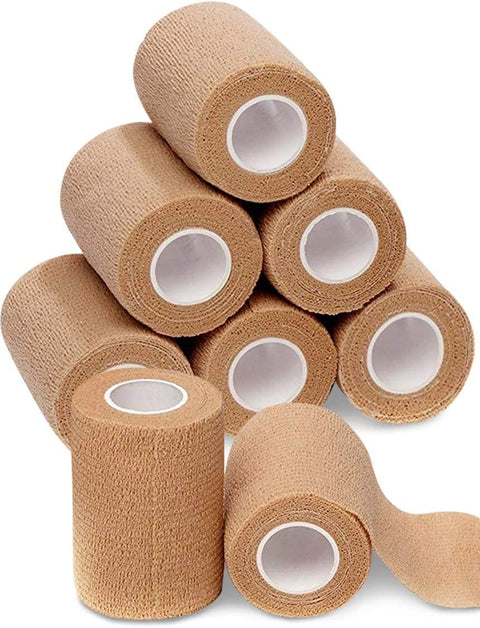 Beige 8 Pack - 4 Inches by 5 Yards Self Adhesive Bandage Wraps