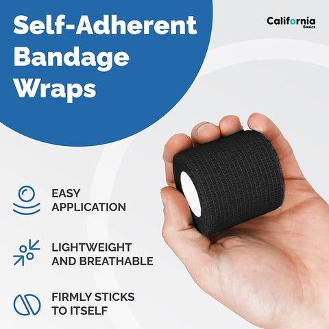 Black 24 Pack - 2 Inches by 5 Yards Self Adhesive Bandage Wraps