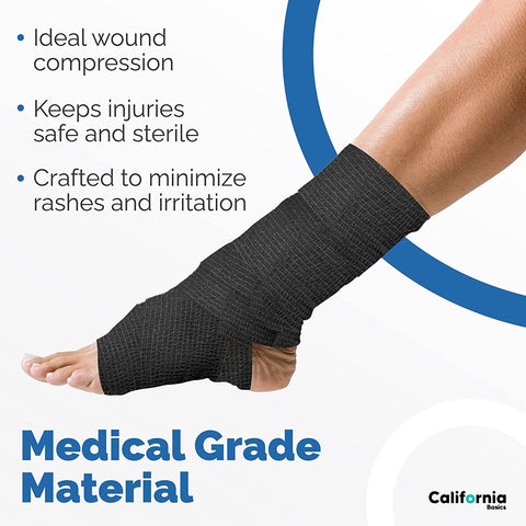 Black 10 Pack - 2 Inches by 5 Yards Self Adhesive Bandage Wraps