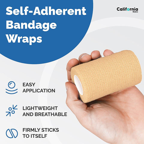Beige 8 Pack - 4 Inches by 5 Yards Self Adhesive Bandage Wraps