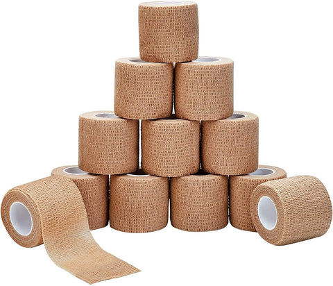 Beige 12 Pack - 2 Inches by 5 Yards Self Adhesive Bandage Wraps